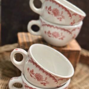 4 Shenango China Restaurant Ware Red Floral, Chardon Rose, Diner Coffee Mugs
